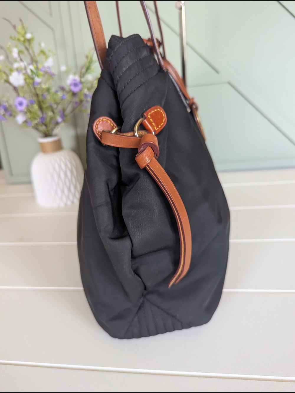 Dooney & Bourke "Victoria" Black Nylon Cinch-Side Tote - Picture 6 of 12
